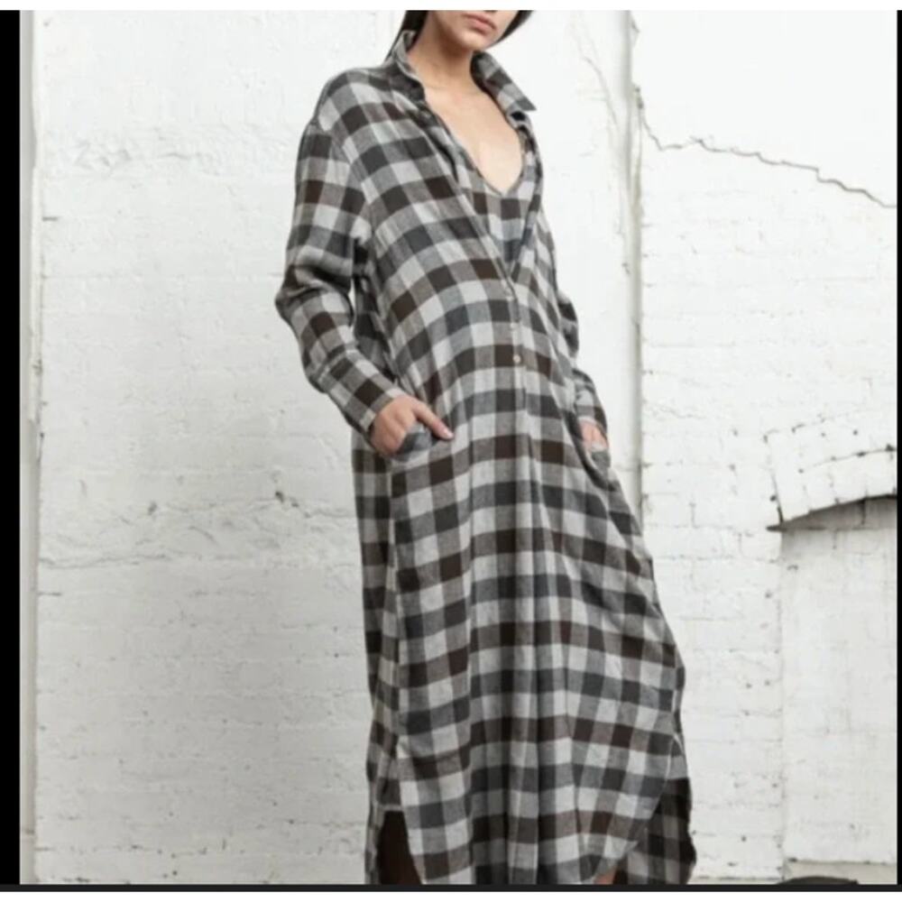 Free People X Nicholas K Collared Midi Plaid Dress Black/Cream Womens Size Large
